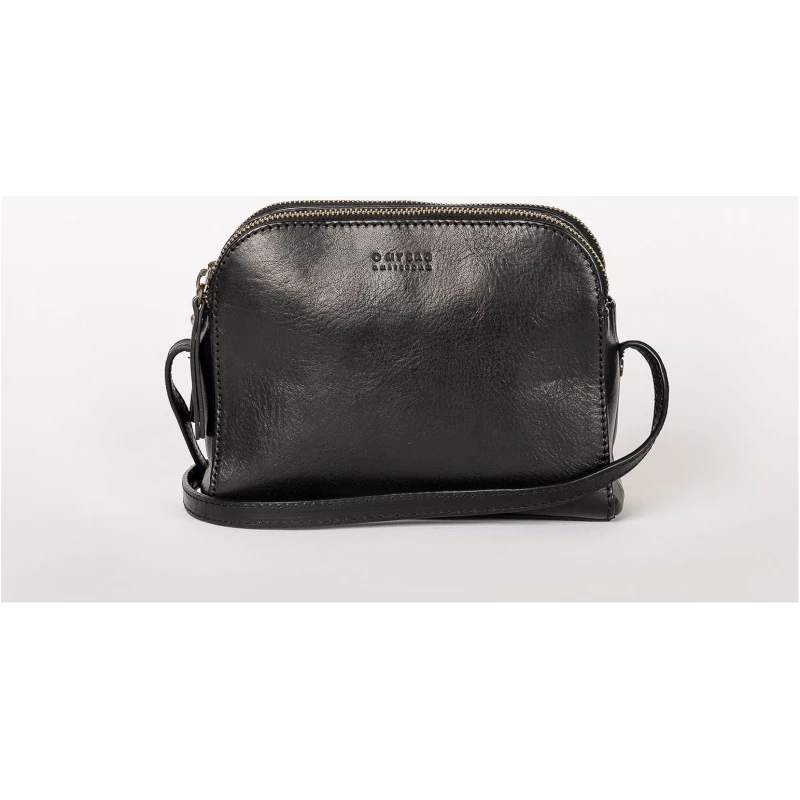 Emily - Leather Strap - Black Stromboli Leather - Crossbody Mini Bag Three Main Compartments