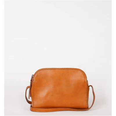 Emily - Leather Strap - Cognac Stromboli Leather - Crossbody Mini Bag Three Main Compartments