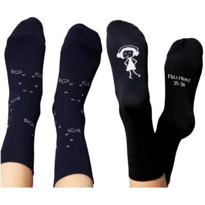 FellHerz 6er Pack Socken mit Biobaumwolle Anker dunkelblau und schwarz