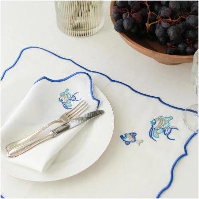 Fish Embroidery Linen Napkins (Set of 2)