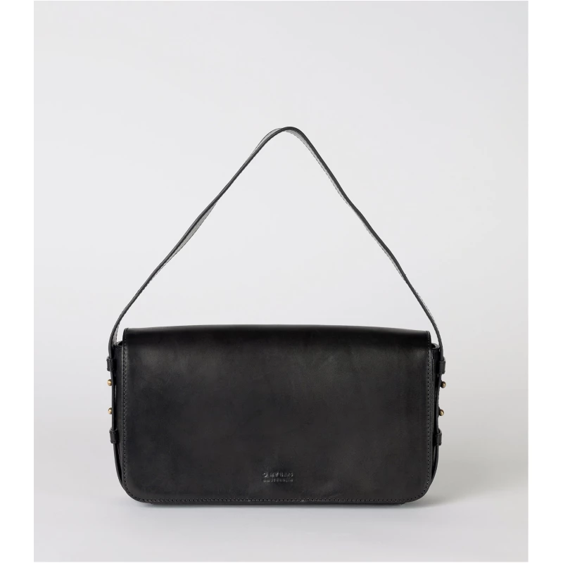 Gina Baguette - Black Classic Leather - Structured Crossbody Bag Adjustable Strap