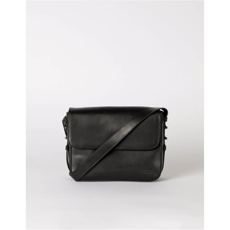 Gina - Black Classic Leather - Structured Crossbody Bag Adjustable Strap