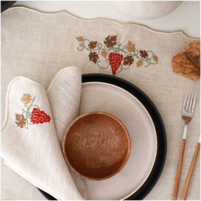 Grape Embroidery Linen Napkin - Set of 2