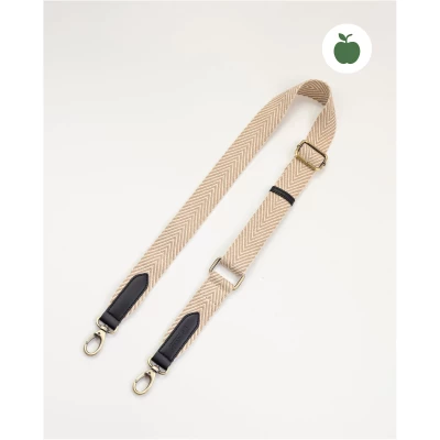 Herringbone Webbing Strap - Sand Black Apple Leather - Add-on Detachable And Adjustable Crossbody Strap