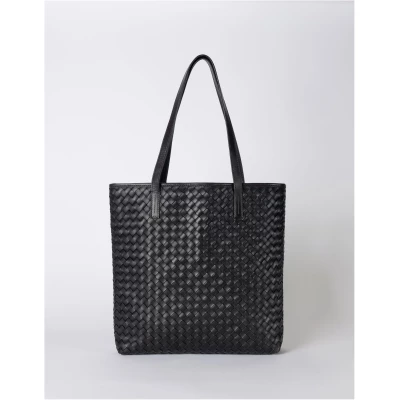 Leather Woven Tote Bag - Black