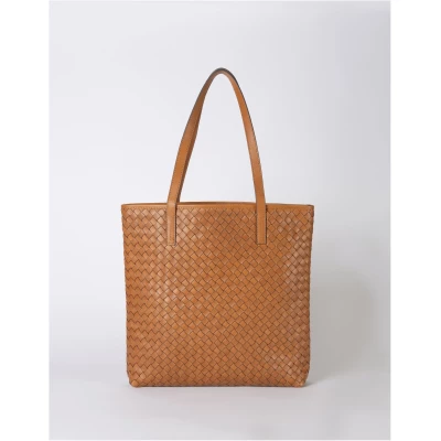 Leather Woven Tote Bag - Cognac Brown