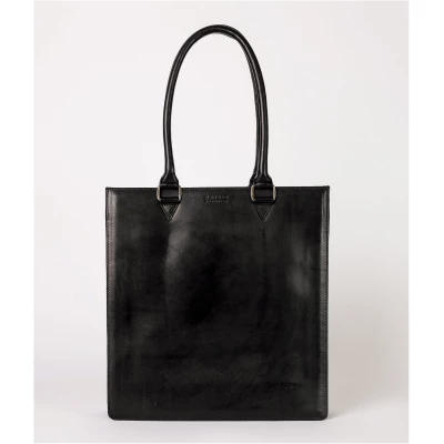 Mila - Black Classic Leather - Structured Business Handbag Long Handle