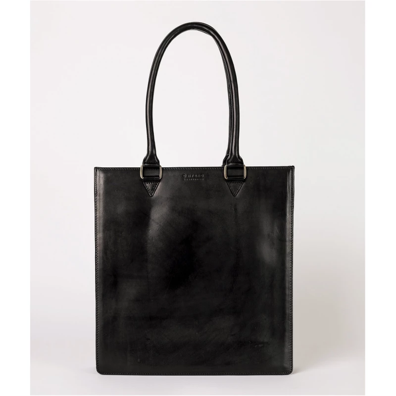 Mila - Black Classic Leather - Structured Business Handbag Long Handle
