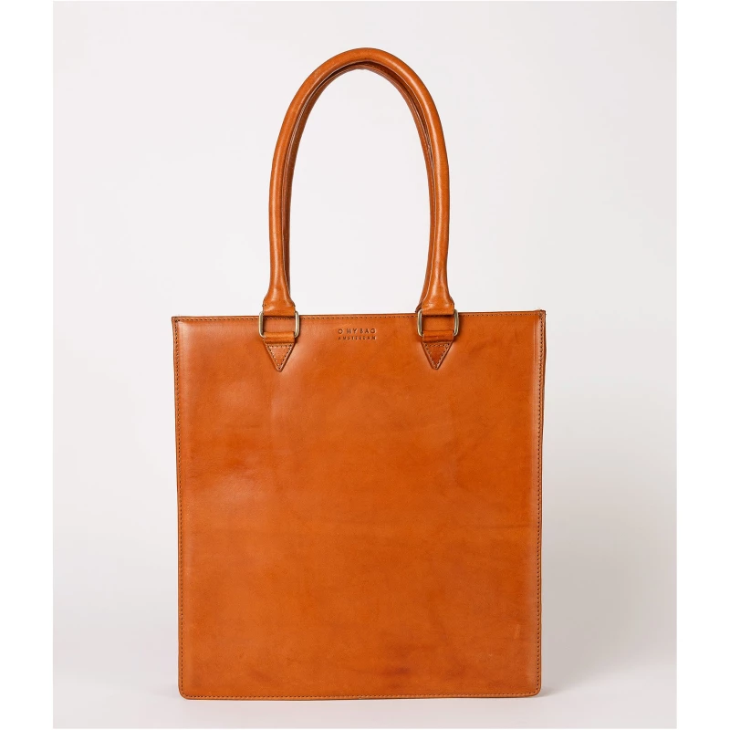 Mila - Cognac Classic Leather - Structured Business Handbag Long Handle