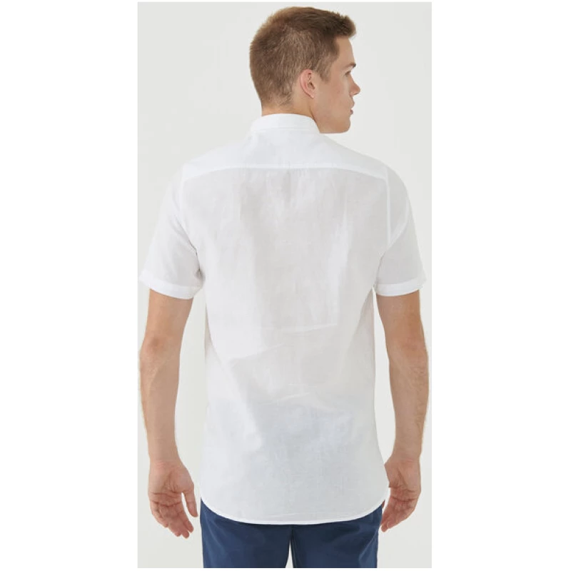 ORGANICATION Kurzarm-Hemd aus Leinengemisch mit Brusttasche