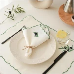 Olive Embroidery Linen Napkins (Set of 2)