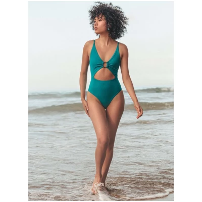 Ring Cut Out One-Piece Swimsuit - Turquoise