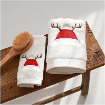Santa Hat Embroidery Cotton Hand Bath Towel