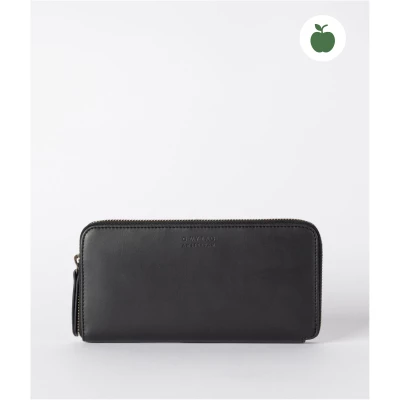 Sonny Square Wallet - Black Apple Leather - Vegan Leather Zip Around Wallet