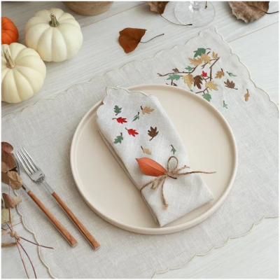 Spilled Leaves Embroidery Linen Napkin (Set of 2)