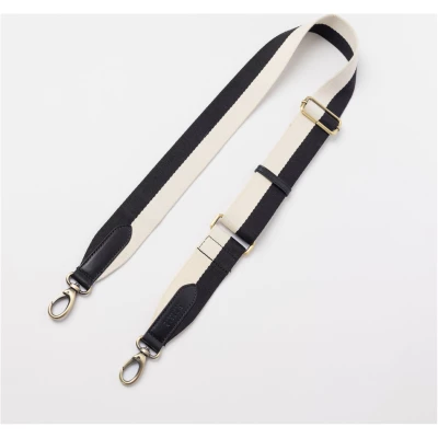 Striped Webbing Strap - Black White / Black Classic Leather - Add-on Detachable And Adjustable Crossbody Strap