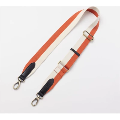 Striped Webbing Strap - Copper White / Black Classic Leather - Add-on Detachable And Adjustable Crossbody Strap