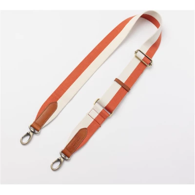 Striped Webbing Strap - Copper White / Cognac Classic Leather - Add-on Detachable And Adjustable Crossbody Strap