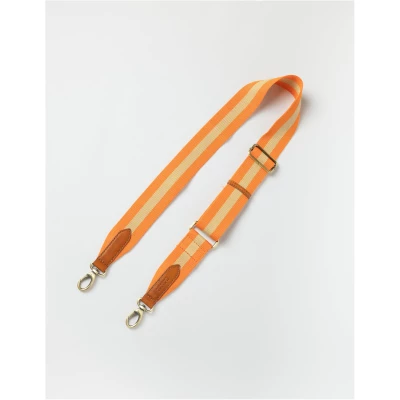 Striped Webbing Strap - Orange Cognac Classic Leather - Add-on Detachable And Adjustable Crossbody Strap