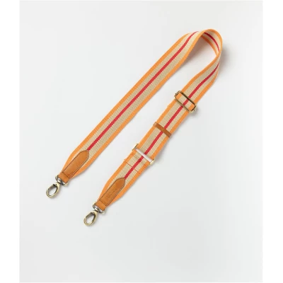Striped Webbing Strap - Orange Red Cognac Classic Leather - Add-on Detachable And Adjustable Crossbody Strap