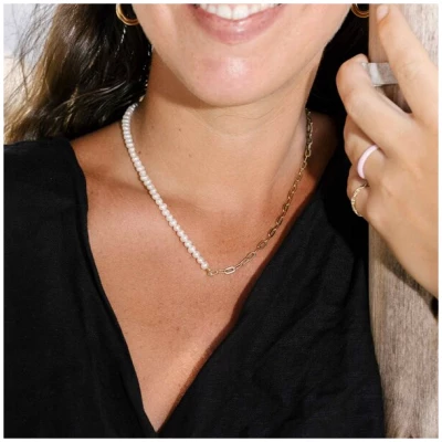 fejn jewelry Kette 'pearl & chain' mit Perlen und Kettengliedern