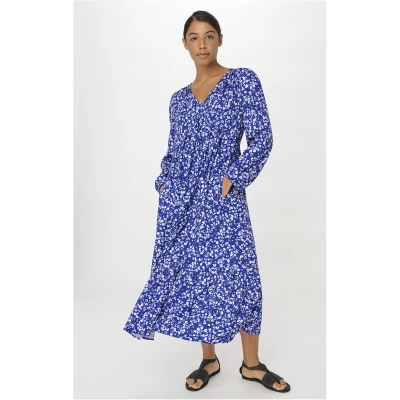 hessnatur Damen Kleid Midi Relaxed aus LENZING™ ECOVERO™ Viskose - blau - Größe 34