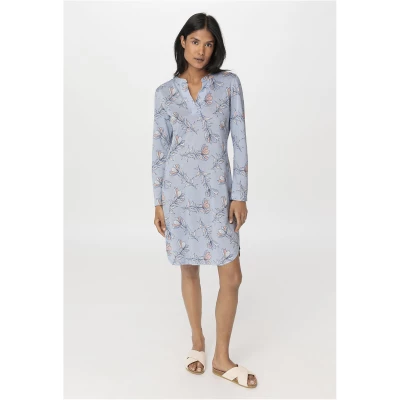 hessnatur Damen Nachthemd Regular PURE COTTON aus Bio-Baumwolle - blau - Größe 34
