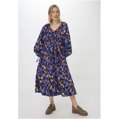 hessnatur Damen Popeline Kleid Midi Oversize aus Bio-Baumwolle - blau - Größe L