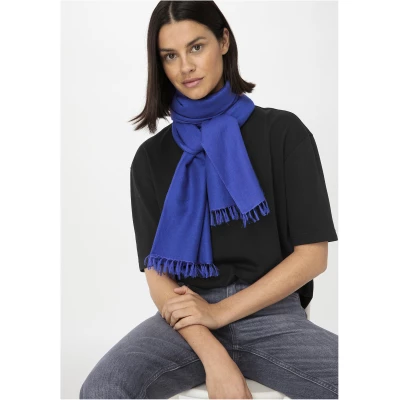 hessnatur Damen Schal aus Schurwolle mit Seide - blau - Größe 45x200 cm