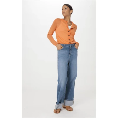 hessnatur Damen Strickjacke Regular aus Bio-Merinowolle - orange - Größe 38