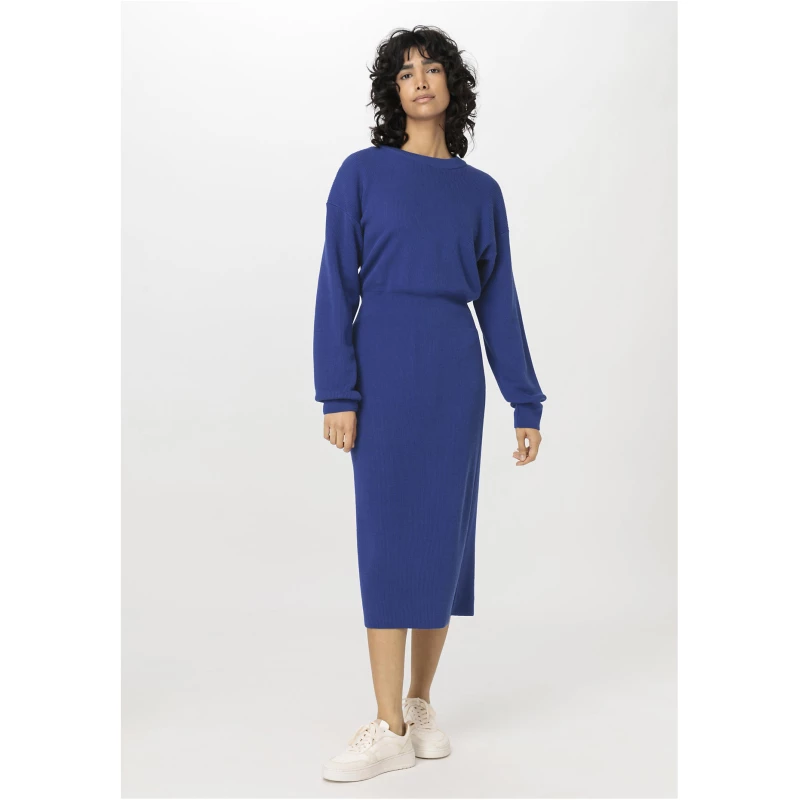 hessnatur Damen Strickkleid Midi Relaxed aus Bio-Baumwolle - blau - Größe 46