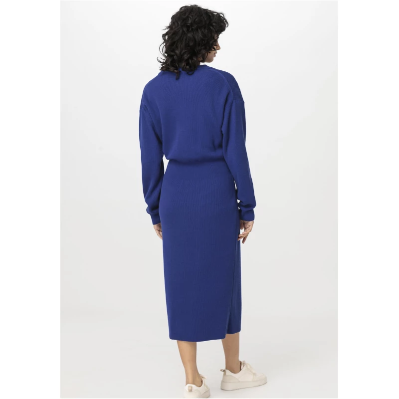 hessnatur Damen Strickkleid Midi Relaxed aus Bio-Baumwolle - blau - Größe 46