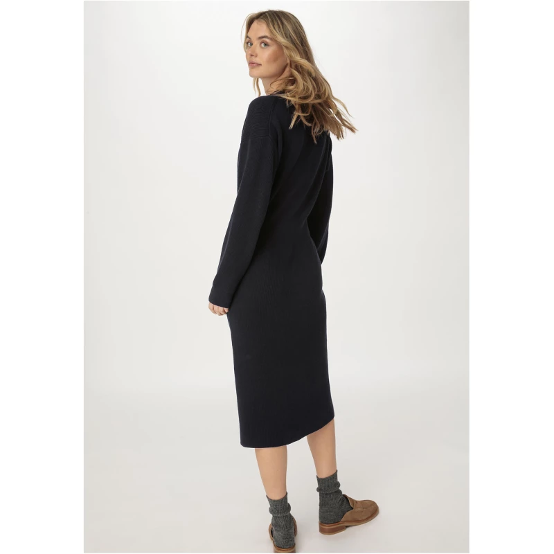 hessnatur Damen Strickkleid Midi Relaxed aus Bio-Baumwolle - schwarz - Größe 46