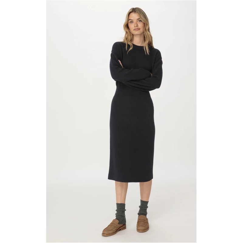 hessnatur Damen Strickkleid Midi Relaxed aus Bio-Baumwolle - schwarz - Größe 46