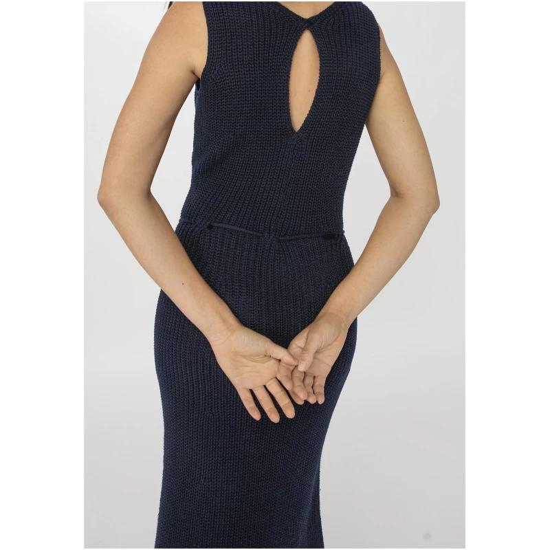 hessnatur Damen Strickkleid Midi Slim aus Bio-Baumwolle - blau - Größe L