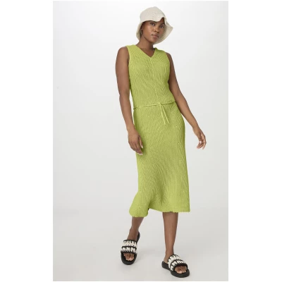 hessnatur Damen Strickkleid Midi Slim aus Bio-Baumwolle - grün - Größe L