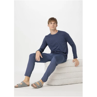 hessnatur Herren Pyjama Regular PURE COTTON - blau - Größe 46