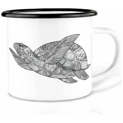Emailletasse "Schildkröte" von LIGARTI | 300 oder 500 ml | handveredelt in Deutschland | Cup, Kaffeetasse, Emaillebecher, Camping Becher
