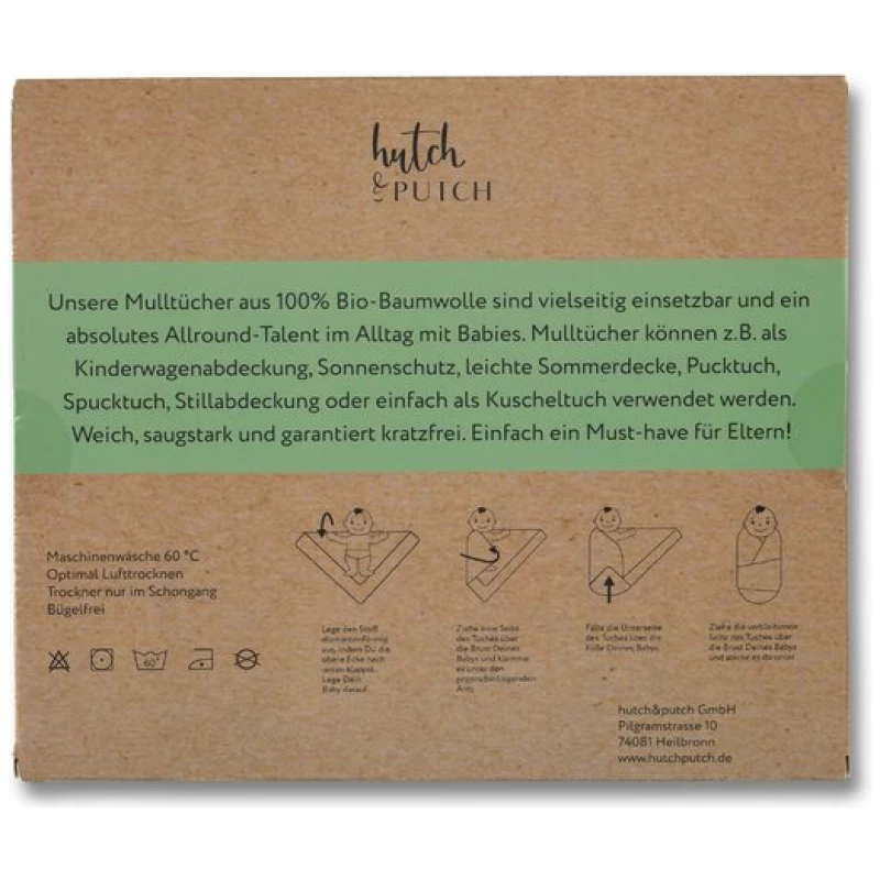Hutch&Putch 3er-Set Musselin-Mulltuch aus Bio-Baumwolle in 120x120cm • einfarbige Mulltücher