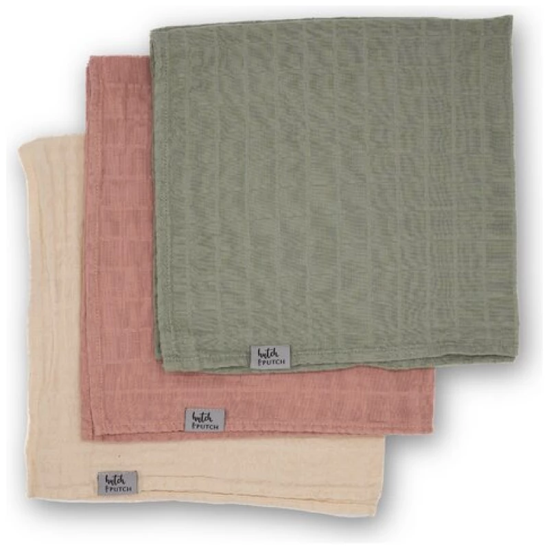 Hutch&Putch 3er-Set Musselin-Mulltuch aus Bio-Baumwolle in 120x120cm • einfarbige Mulltücher