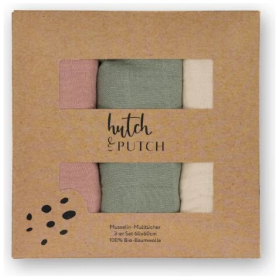 Hutch&Putch 3er-Set Musselin-Mulltuch aus Bio-Baumwolle in 60x60cm • einfarbige Mulltücher