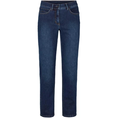 LAURIE Damen vegan Jeans Marple Straight Medium Length Washed Dark Blue Denim
