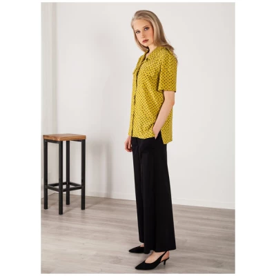 SinWeaver alternative fashion Hemdbluse lang mit Schulterklappen gelb
