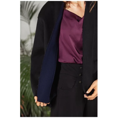 SinWeaver alternative fashion Kurzer Mantel warm doubleface schwarz-blau