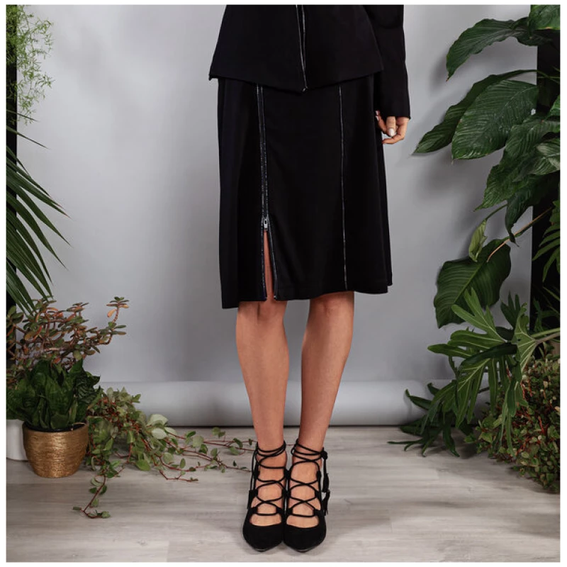 SinWeaver alternative fashion Kurzer Rock schwarz Beistiftrock mit Streifen und Schlitz regulierbar