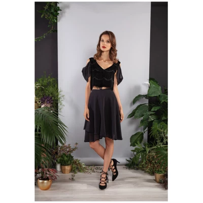 SinWeaver alternative fashion Kurzes Kleid, Abendkleid schwarz Spitze Oberteil und Rock teilbar
