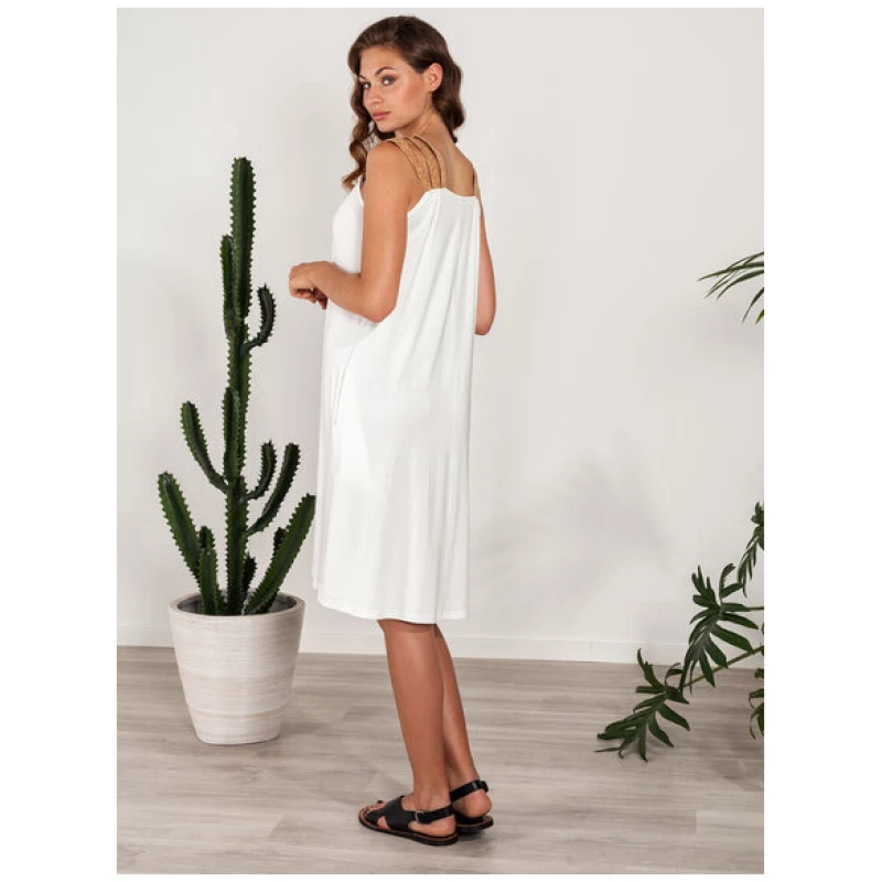 SinWeaver alternative fashion Sommerkleid kurzes Kleid mit Trägern Kork Viskose weiß