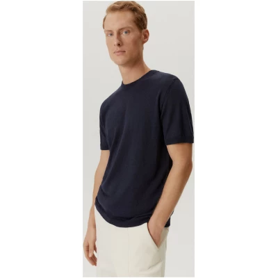 The Linen Cotton Knit T-shirt - Blue Navy