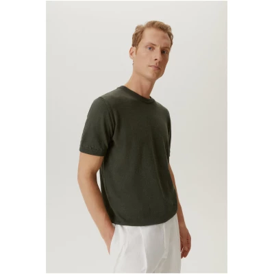 The Linen Cotton Knit T-shirt - Military Green