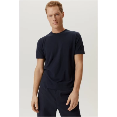 The Organic Cotton Knit T-shirt - Deep Blue